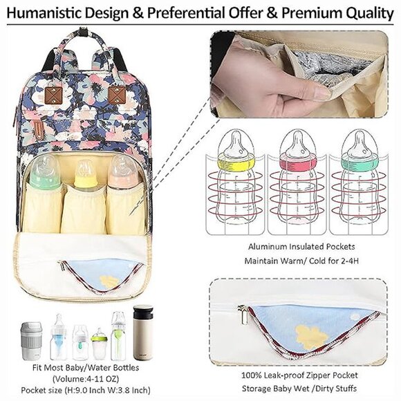 Diaper Bag Backpack Tote for Women Large Capacity, Floral Painting - Picture 2 of 8